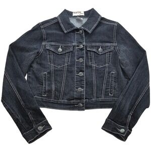 NOFUZE Jeans Denim Jacket Womens M Dark‎ Wash Cropped Trucker Jean Coat